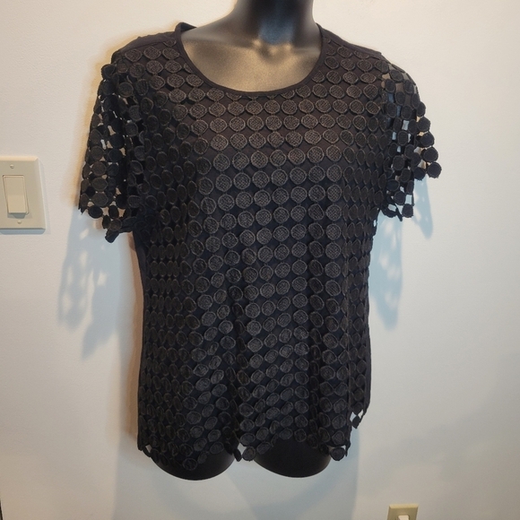 Charter Club Tops - Charter club size xxl black top w/ lace dot overlay